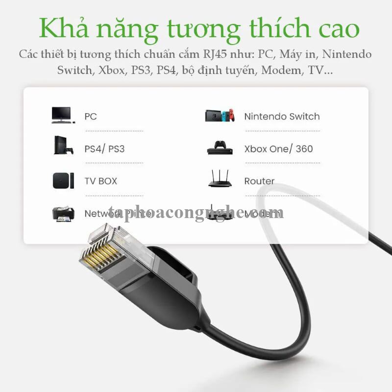 Ugreen 70654 5M cat6a 10Gbps 500MHz OD2.8mm Utp cáp mạng siêu mỏng thuần đồng màu đen NW122 30070654